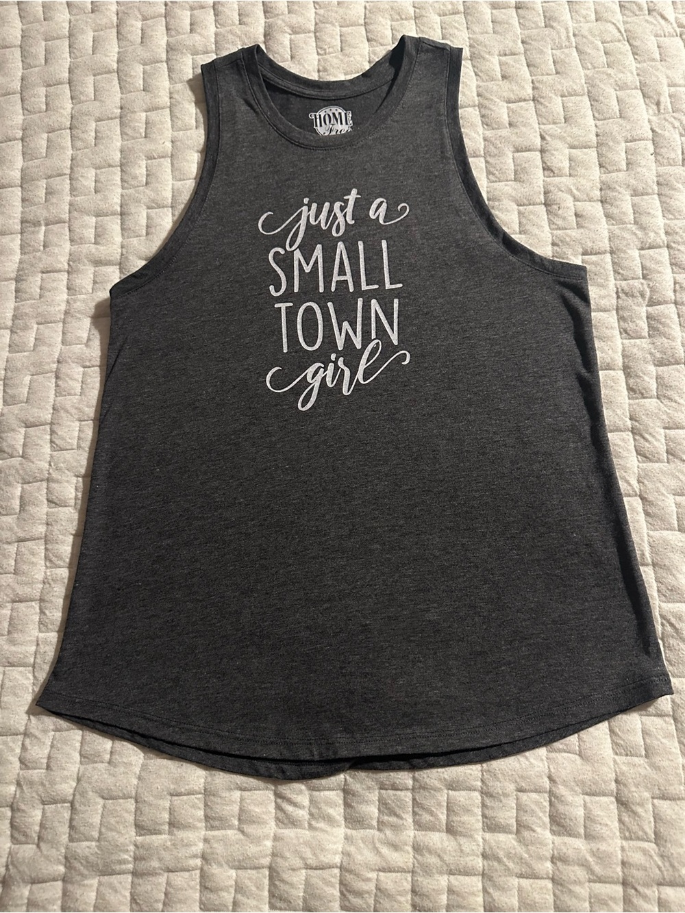 Home Free Just A Small Town Girl Graphic Muscle Tank Top Gray Small 4/6
